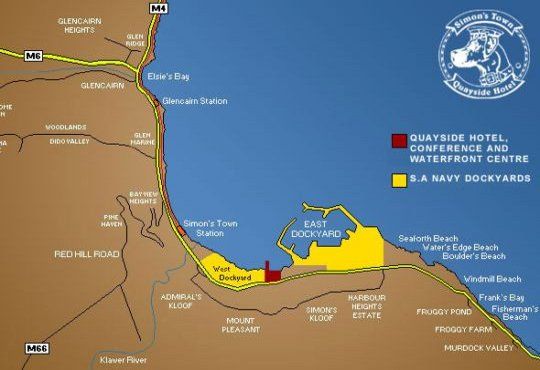 Map Simon\'s Town Quayside Hotel in Simon's Town  False Bay  Kapstadt  Western Cape  Südafrika