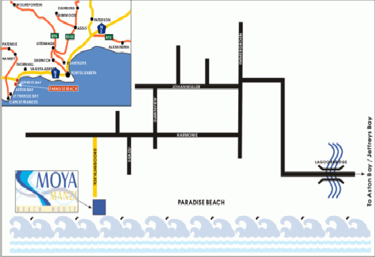 Map Moya Manzi Beach House in Jeffreys Bay  Cacadu (Sarah Baartman)  Eastern Cape  South Africa