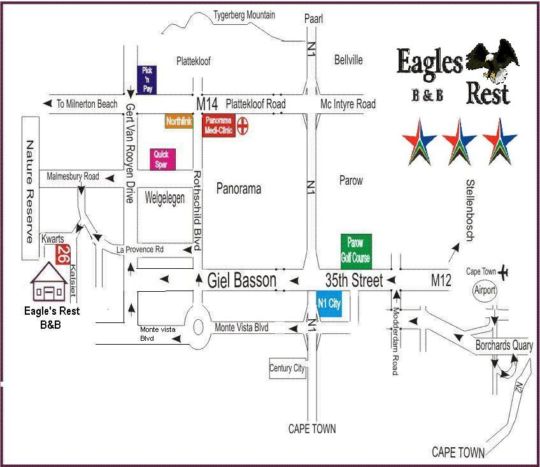 Map Eagles Rest B&B/Self Catering in Parow  Northern Suburbs (CPT)  Cape Town  Western Cape  South Africa