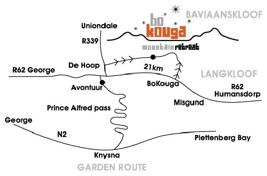 Map Bo Kouga Mountain Retreat in Uniondale  Klein Karoo  Western Cape  South Africa