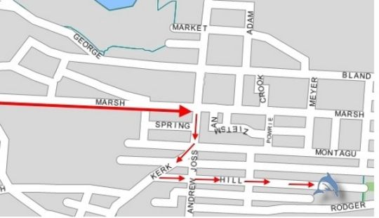 Map Aqua Marina Guest House in Mossel Bay  Garden Route  Western Cape  Afrique du Sud