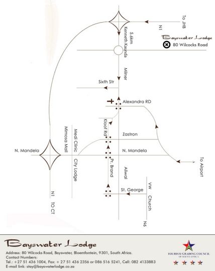 Map Bayswater Lodge in Bayswater  Bloemfontein  Mangaung  Free State  South Africa