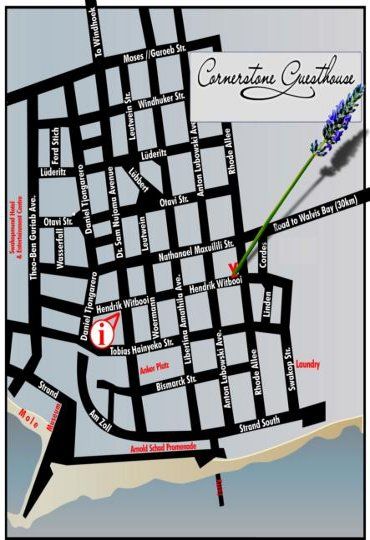 Map Cornerstone Guesthouse in Swakopmund  Erongo  Namibia
