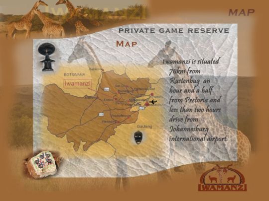 Map Iwamanzi Game Lodge in Koster  Central (NW)  North West  Zuid-Afrika