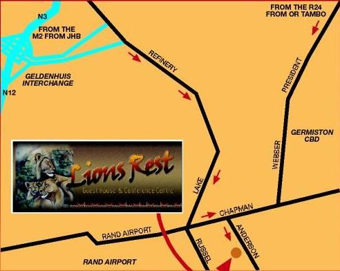 Map Lion\'s Rest Guest House  in Germiston  Ekurhuleni (East Rand)  Gauteng  South Africa