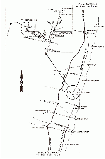 Map Thandulula in Port Shepstone  South Coast (KZN)  KwaZulu Natal  Suid-Afrika