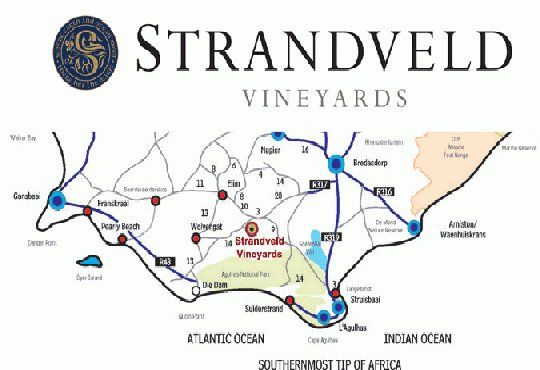 Map Strandveld Vineyards Cottages in Elim  Overberg  Western Cape  Zuid-Afrika