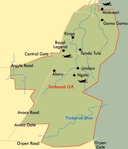 Map Simbavati River Lodge in Timbavati Game Reserve (LIM)  Greater Kruger Park  Kruger National Park (LIM)  Limpopo  Afrique du Sud