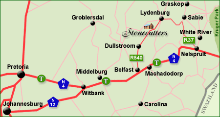 Map Stonecutters Lodge in Dullstroom  Highlands  Mpumalanga  Zuid-Afrika