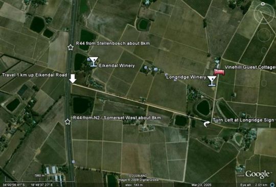 Map Vinehill Guest Cottages in Stellenbosch  Cape Winelands  Western Cape  Südafrika
