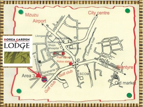 Map Korea Garden Lodge in Lilongwe  Malawi