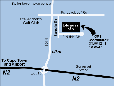 Map Edelweiss B&B in Stellenbosch  Cape Winelands  Western Cape  Südafrika
