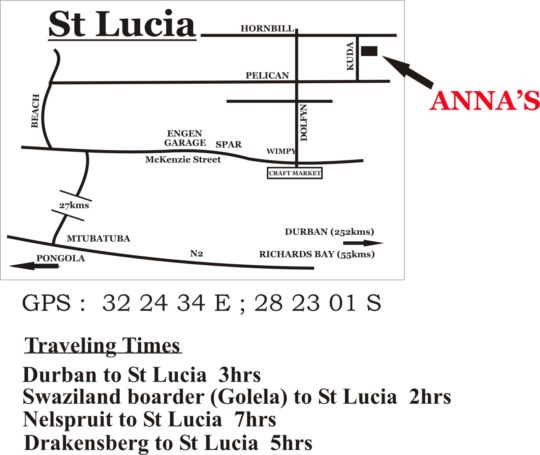 Map Annas Bed and Breakfast in St Lucia  Zululand  KwaZulu Natal  Südafrika