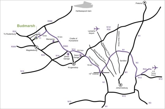 Map Budmarsh Country Lodge in Magaliesburg  West Rand  Gauteng  South Africa