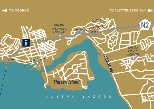 Map Orange Inn Knysna in Knysna  Garden Route  Western Cape  Zuid-Afrika