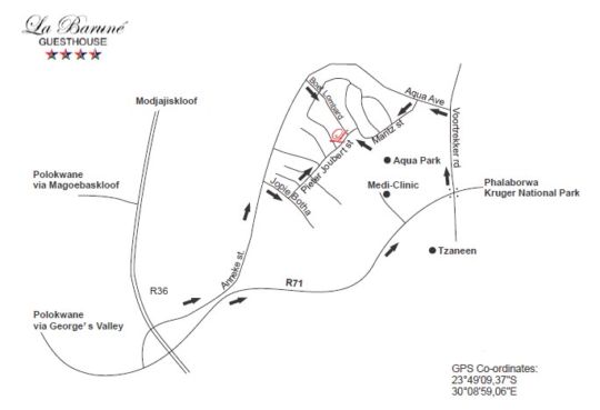 Map La Barune Guest House in Tzaneen  Valley of the Olifants  Limpopo  South Africa