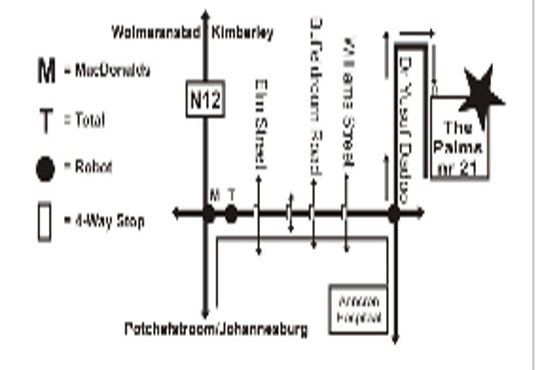 Map The Palms Guesthouse in Klerksdorp  Southern (NW)  North West  South Africa
