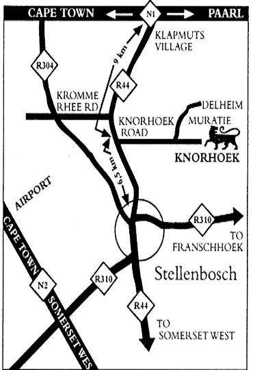 Map Knorhoek Country Guesthouse  in Stellenbosch  Cape Winelands  Western Cape  South Africa