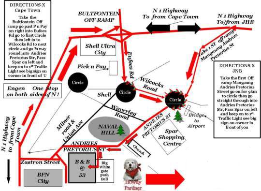 Map B&B @t 53 in Bloemfontein  Mangaung  Free State  South Africa