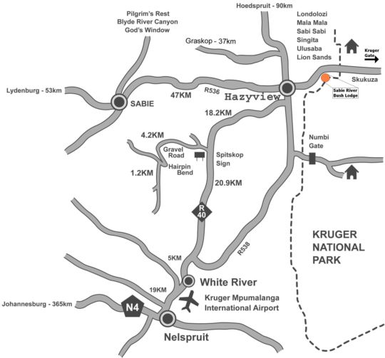 Map Sabie River Bush Lodge in Hazyview  The Panorama  Mpumalanga  Suid-Afrika