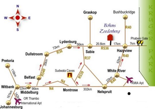 Map Böhms Zeederberg Country House in Hazyview  The Panorama  Mpumalanga  Suid-Afrika
