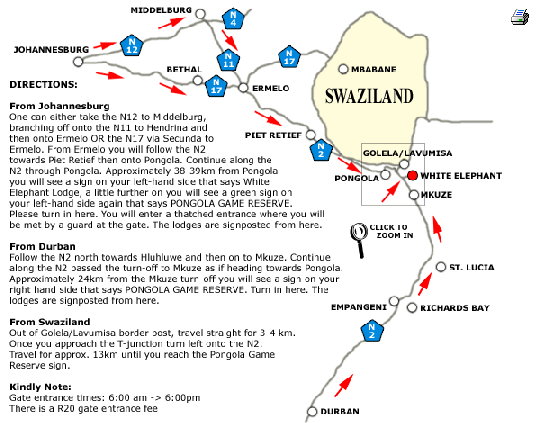 Map White Elephant Bush Camp in Pongola Game Reserve  Zululand  KwaZulu Natal  Südafrika