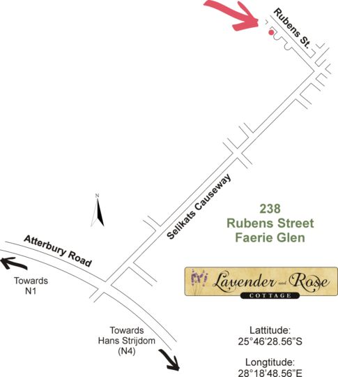 Map Lavender and Rose Cottage in Faerie Glen  Pretoria East  Pretoria / Tshwane  Gauteng  Südafrika
