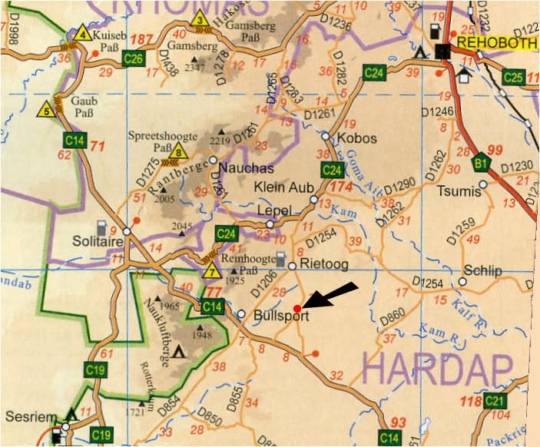 Map Capricorn Restcamp in Solitaire  Khomas  Outjo