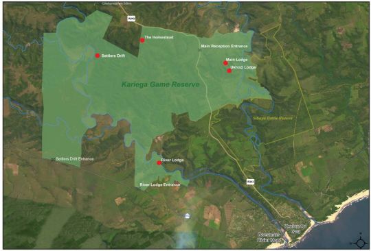 Map Kariega Game Reserve in Kenton-on-Sea  Cacadu (Sarah Baartman)  Eastern Cape  Afrique du Sud