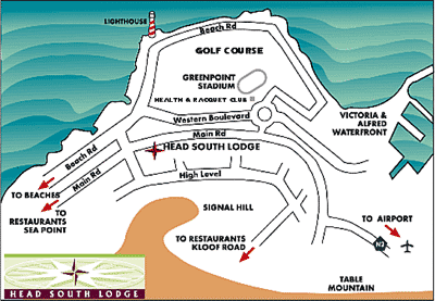 Map Head South Lodge in Green Point  Atlantic Seaboard  Le Cap  Western Cape  Afrique du Sud