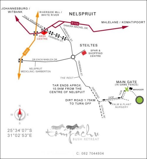 Map Tomjachu Bush Retreat in Nelspruit  Lowveld  Mpumalanga  South Africa