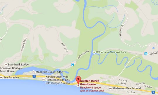 Map Dolphin Dunes Guesthouse in Wilderness  Garden Route  Western Cape  South Africa