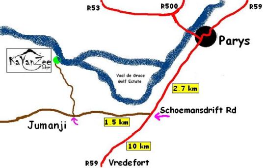 Map Kayanzee Lodge in Parys  Fezile Dabi (Northern Free State)  Free State  Zuid-Afrika