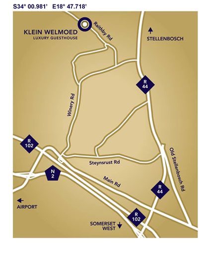 Map Klein Welmoed Guest House in Stellenbosch  Cape Winelands  Western Cape  Afrique du Sud