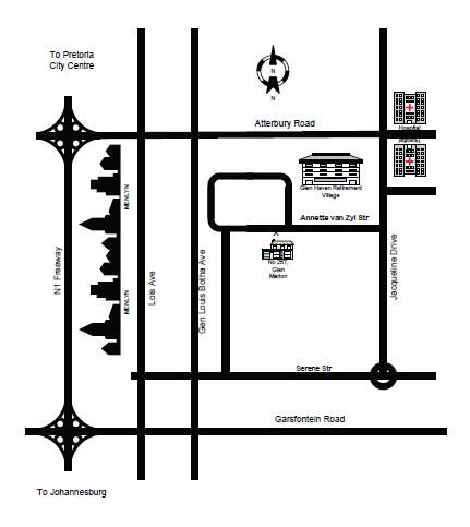 Map Glen Marion Guest House in Garsfontein  Pretoria East  Pretoria / Tshwane  Gauteng  South Africa