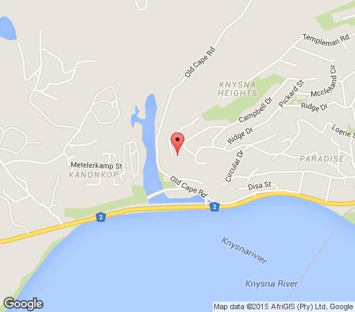 Map Guadeloupe Self Catering in Knysna  Garden Route  Western Cape  Afrique du Sud