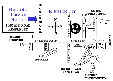Map Hadida Guest House in Kimberley  Diamond Fields  Northern Cape  Südafrika