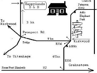 Map Happy Lands B&B in Addo  Cacadu (Sarah Baartman)  Eastern Cape  Afrique du Sud