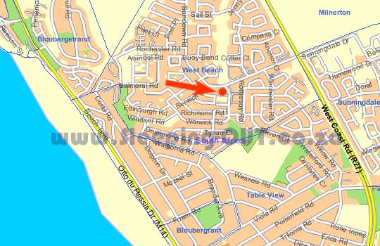 Map Blue Mountain Guest House in Bloubergstrand  Blaauwberg  Cape Town  Western Cape  South Africa