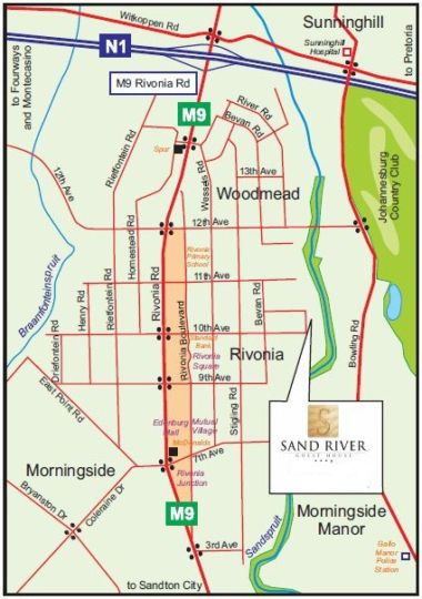 Map Sand River Guest House in Rivonia  Sandton  Johannesburg  Gauteng  South Africa