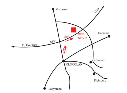 Map Ben-Nevis Guest Farm  in Clocolan  Thabo Mofutsanyana  Free State  Suid-Afrika