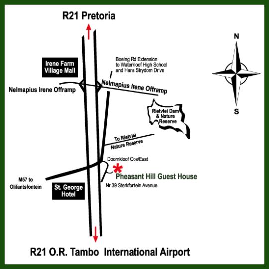 Map Pheasant Hill B&B in Irene  Centurion  Pretoria / Tshwane  Gauteng  South Africa