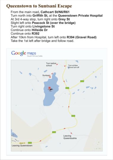 Map Suntsani Escape in Queenstown  Stormberg District  Eastern Cape  Afrique du Sud