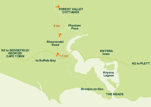 Map Forest Valley Cottages in Knysna  Garden Route  Western Cape  Südafrika