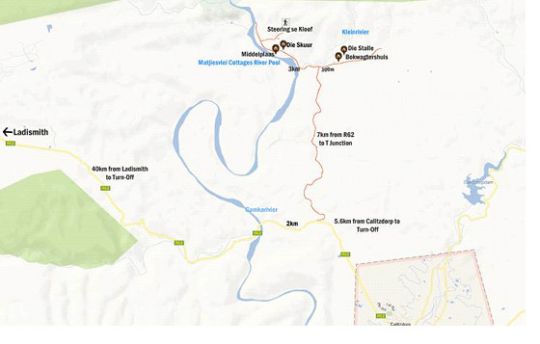 Map Matjiesvlei Cottages in Calitzdorp  Klein Karoo  Western Cape  Suid-Afrika
