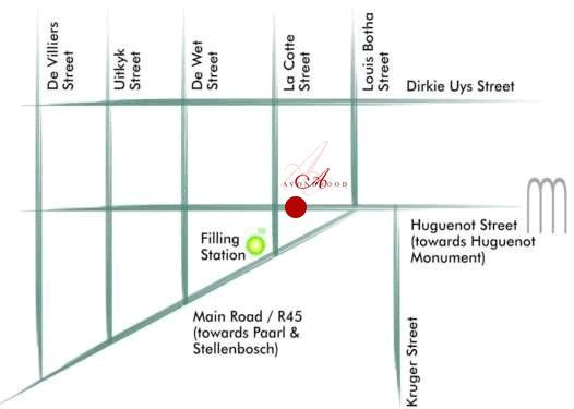 Map Avondrood Guesthouse in Franschhoek  Cape Winelands  Western Cape  South Africa
