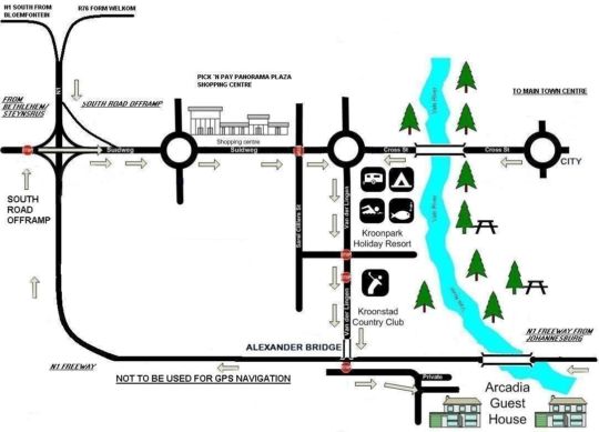 Map Arcadia Luxury Guesthouse in Kroonstad  Fezile Dabi (Northern Free State)  Free State  South Africa
