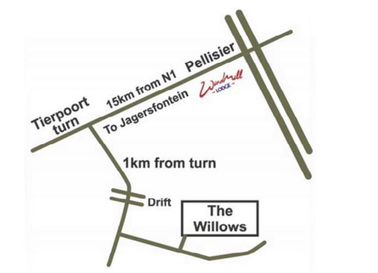 Map The Willows Guesthouse in Bloemfontein  Mangaung  Free State  Afrique du Sud