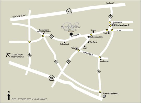 Map WedgeView Country House & Spa in Stellenbosch  Cape Winelands  Western Cape  South Africa