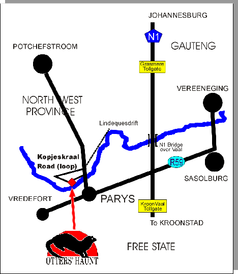 Map Otters\' Haunt Eco Retreat in Parys  Fezile Dabi (Northern Free State)  Free State  Afrique du Sud